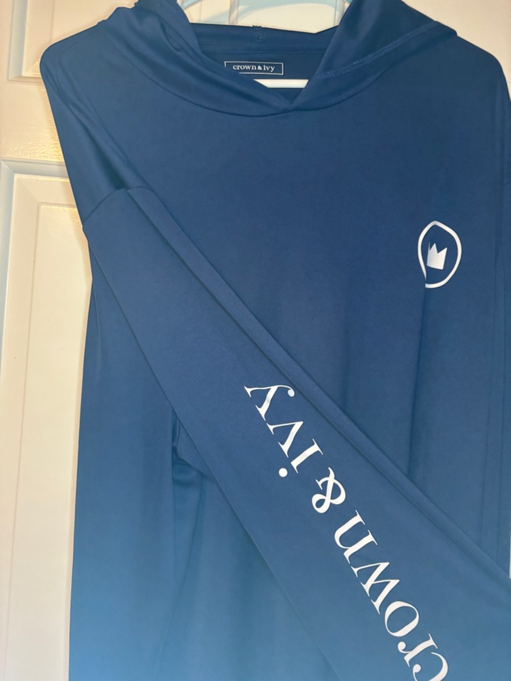 crown & ivy Navy Hooded Performance Top with White Crown Emblem